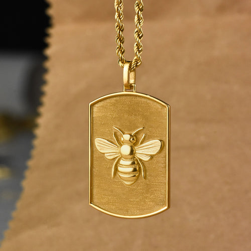 14K Gold Bee Tag Necklace