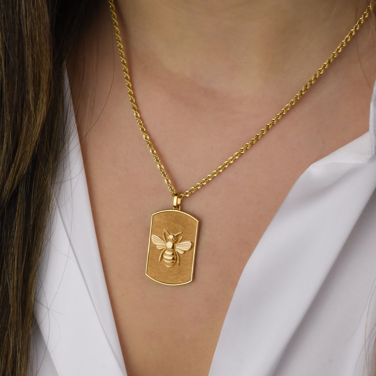 14K Gold Bee Tag Necklace