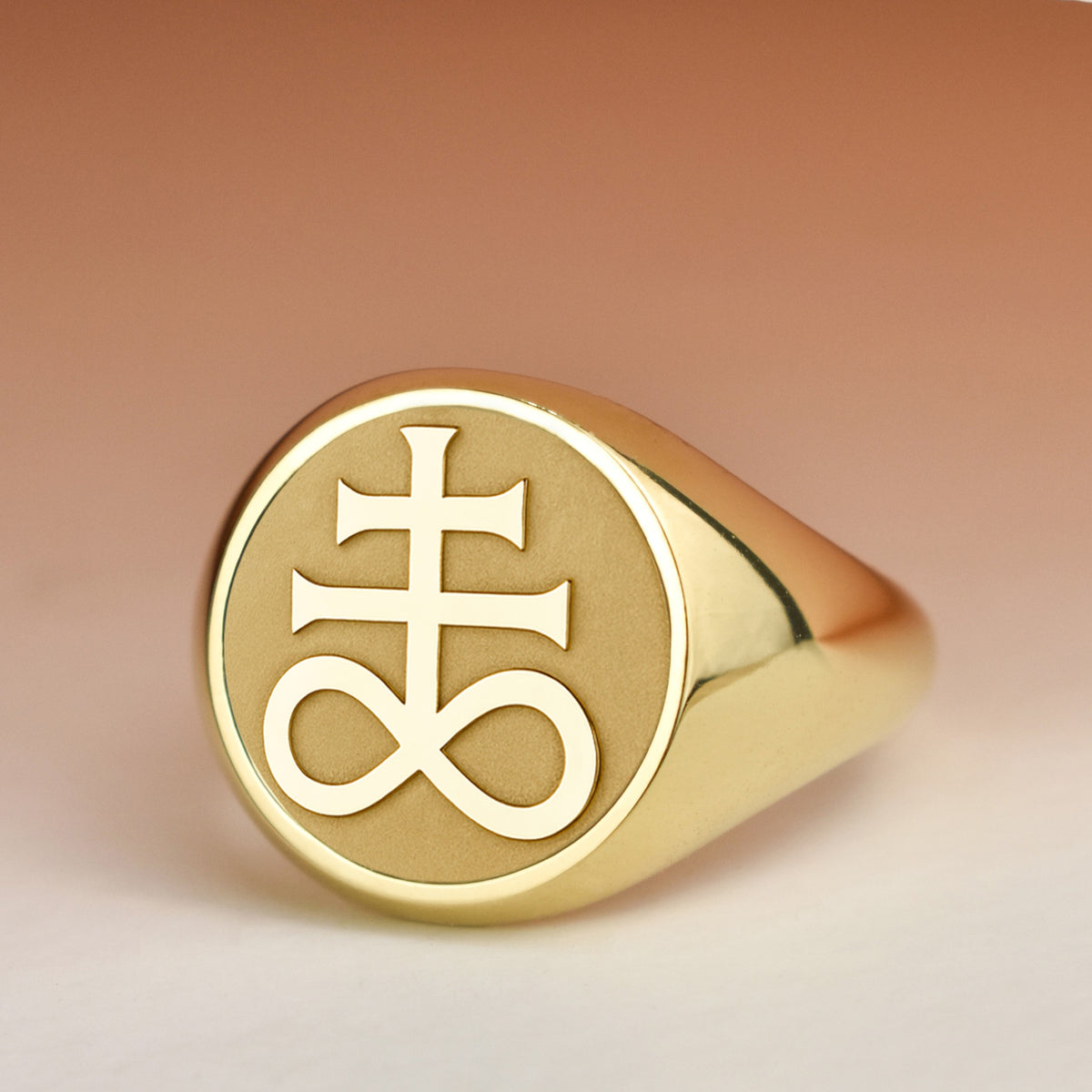 14K Gold Leviathan Cross Signet Ring