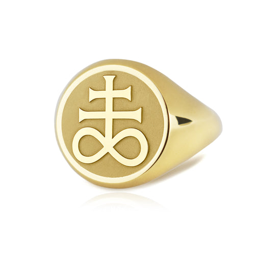 14K Gold Leviathan Cross Signet Ring