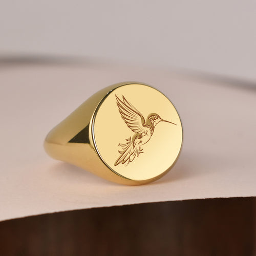 14K Gold Hummingbird Signet Ring