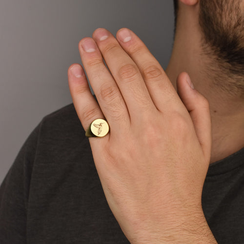 14K Gold Hummingbird Signet Ring