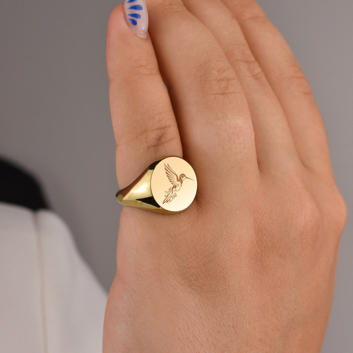 14K Gold Hummingbird Signet Ring