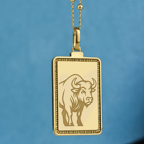 14K Gold Bison Pendant Necklace