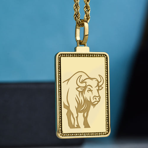 14K Gold Bison Pendant Necklace