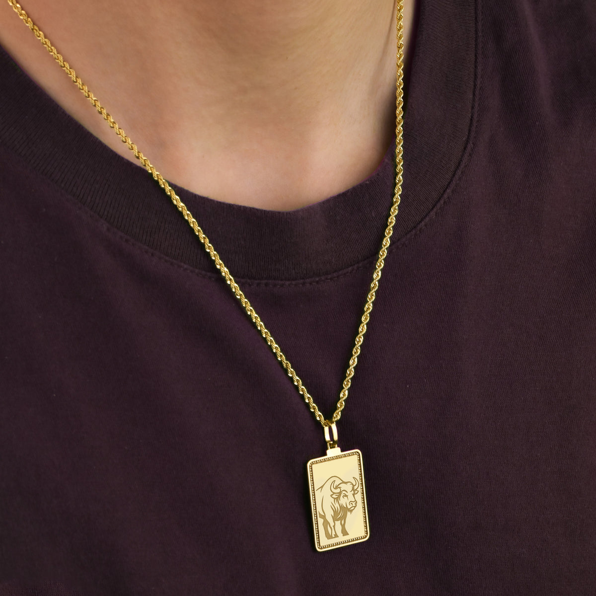 14K Gold Bison Pendant Necklace