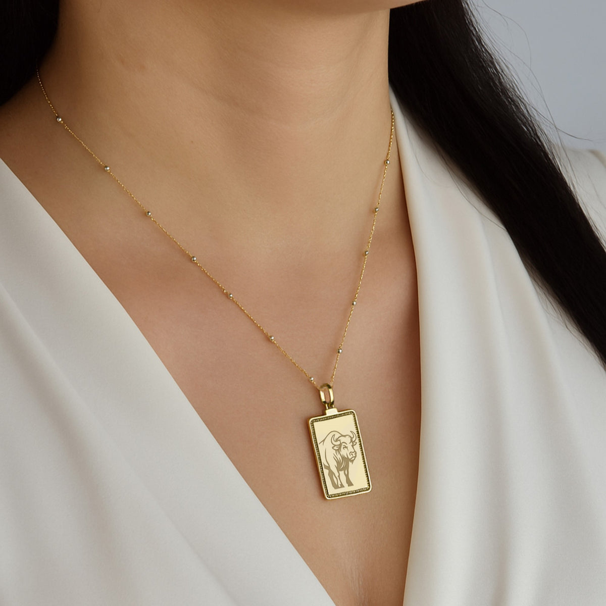 14K Gold Bison Pendant Necklace