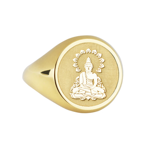 14K Gold Buddha Signet Ring