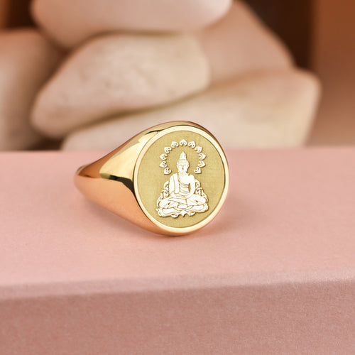 14K Gold Buddha Signet Ring