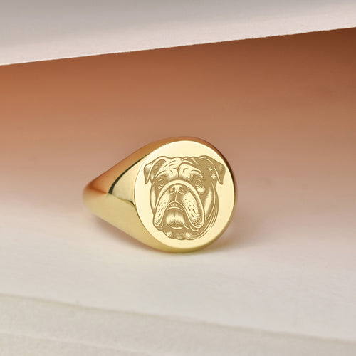 14K Gold Bulldog Signet Ring