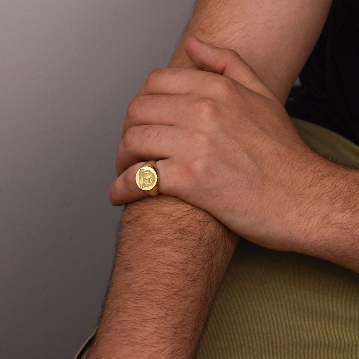 14K Gold Bulldog Signet Ring