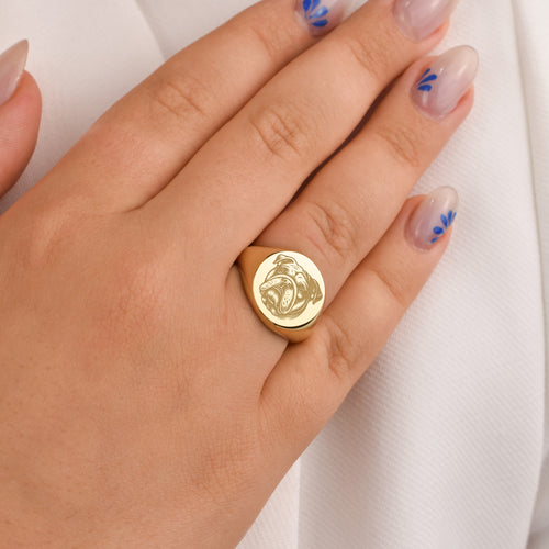14K Gold Bulldog Signet Ring