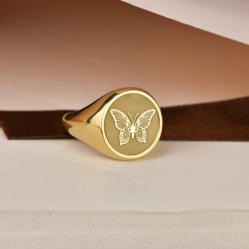 14K Gold Butterfly Signet Ring