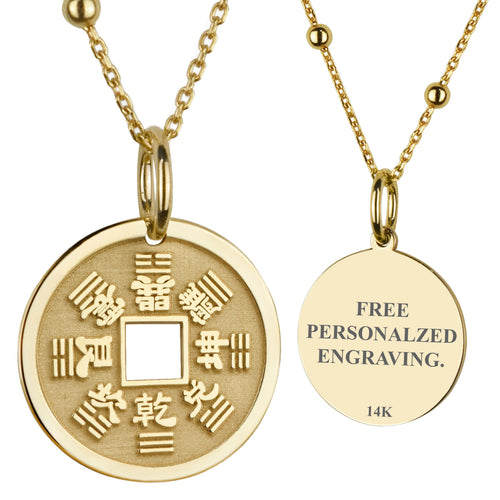 14K Gold I Ching Eight Trigrams Coin Pendant Necklace