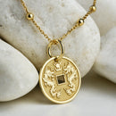 14K Gold Chinese Double Dragon Coin Pendant Necklace