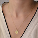 14K Gold Chinese Double Dragon Coin Pendant Necklace