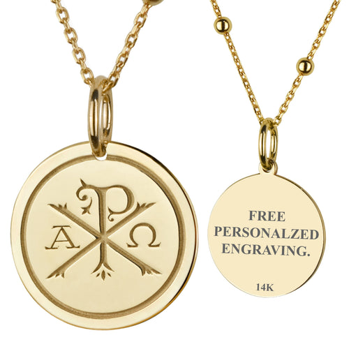 14K Gold Chi Rho Alpha Omega Pendant Necklace