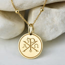 14K Gold Chi Rho Alpha Omega Pendant Necklace