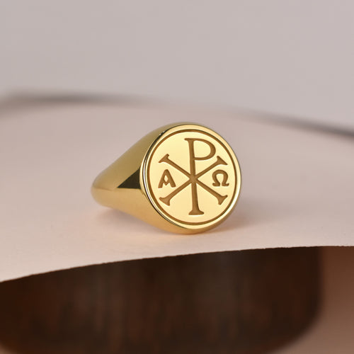 14K Gold Chi Rho Signet Ring