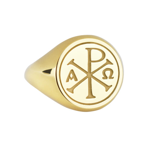 14K Gold Chi Rho Signet Ring