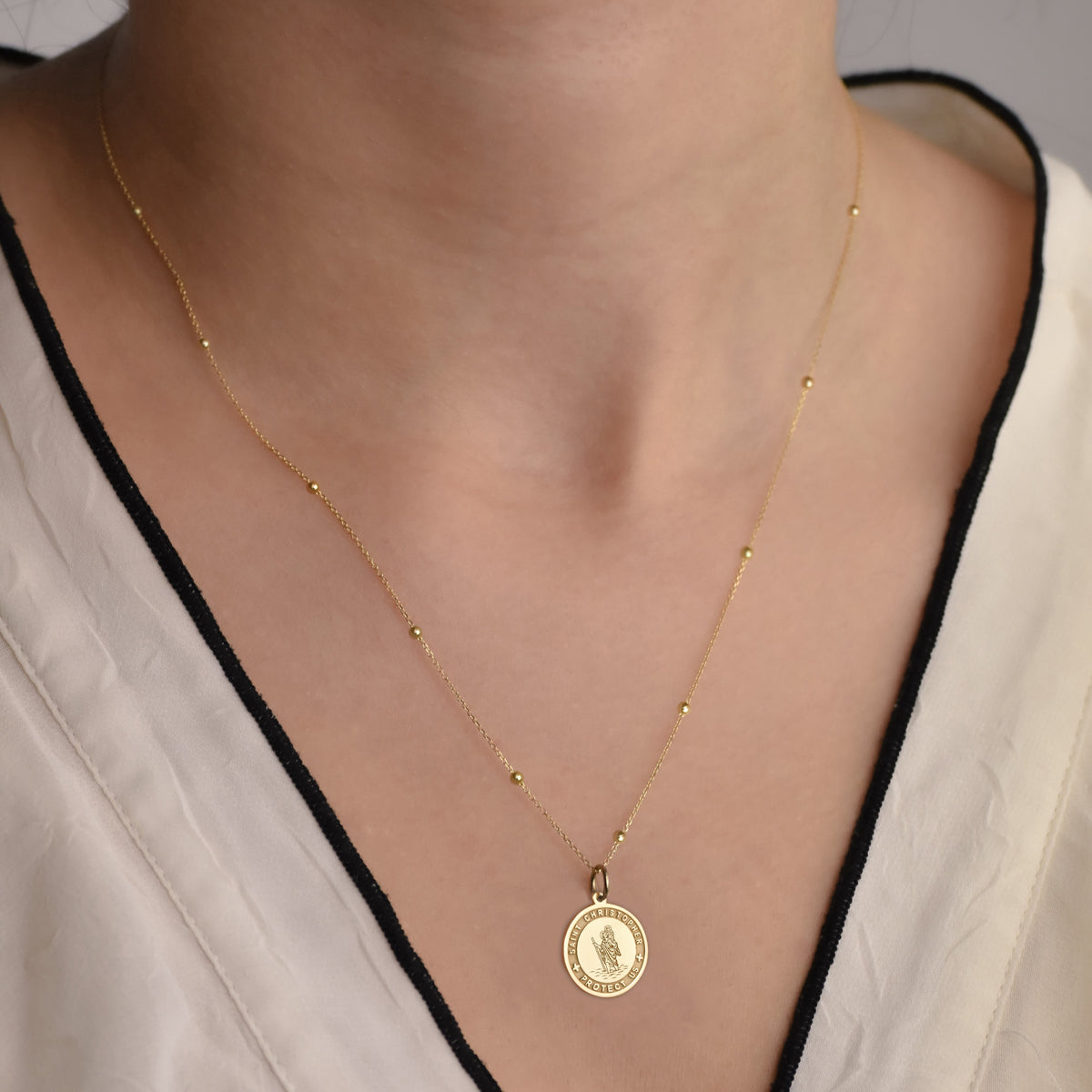 14K Gold Saint Christopher Medal Necklace