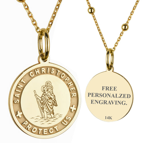 14K Gold Saint Christopher Medal Necklace