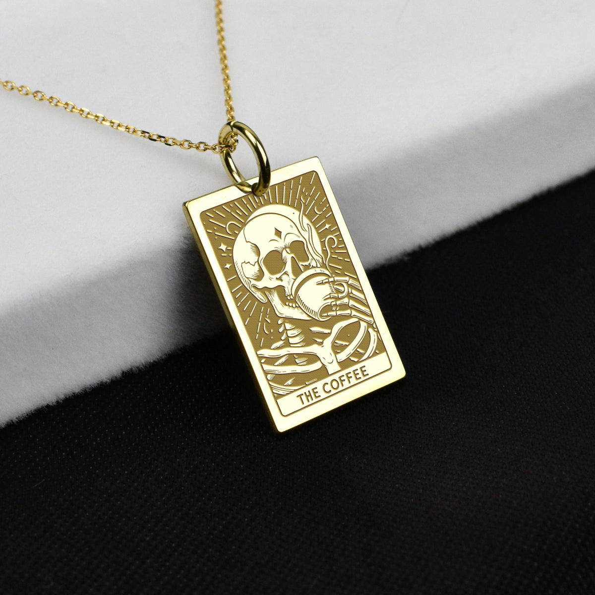 14K Gold Coffee Lover Skull Pendant Necklace