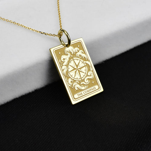 14K Gold Compass Pendant Necklace
