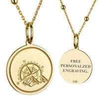 14K Gold Compass Mountain Pendant Necklace