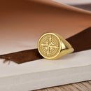 14K Gold Compass Signet Ring