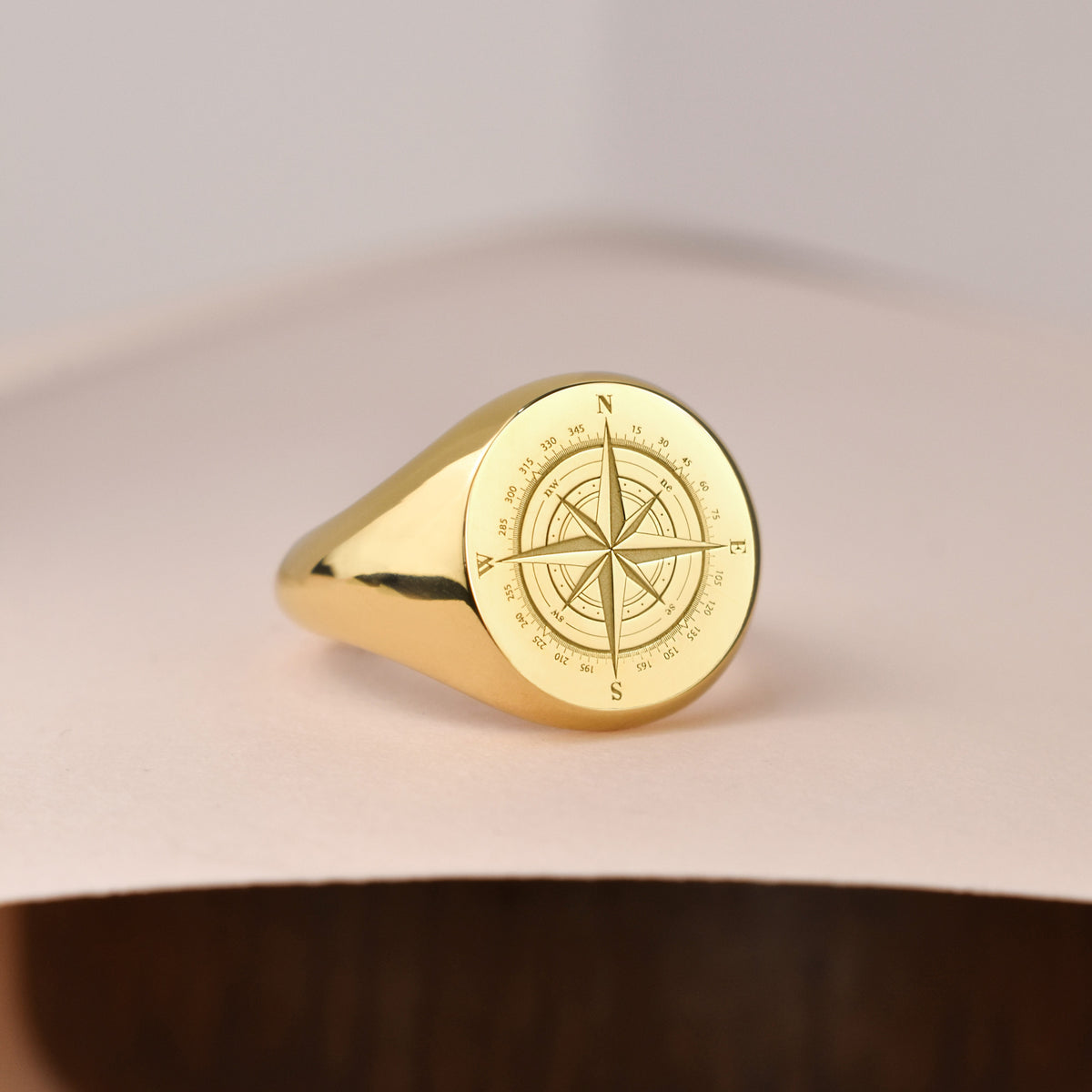 14K Gold Compass Signet Ring