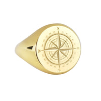 14K Gold Compass Signet Ring
