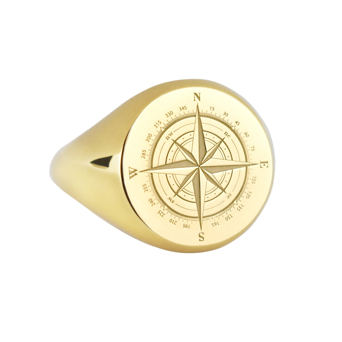 14K Gold Compass Signet Ring