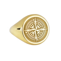 14K Gold Compass Signet Ring
