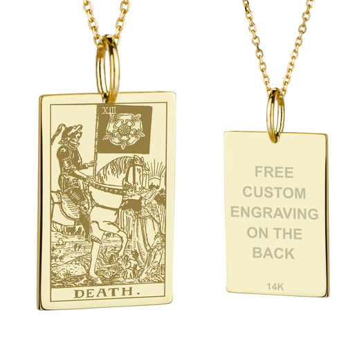 14K Gold Death Tarot Card Pendant Necklace