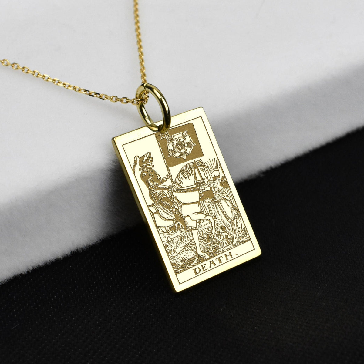 14K Gold Death Tarot Card Pendant Necklace
