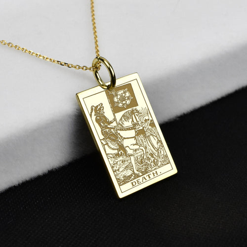 14K Gold Death Tarot Card Pendant Necklace