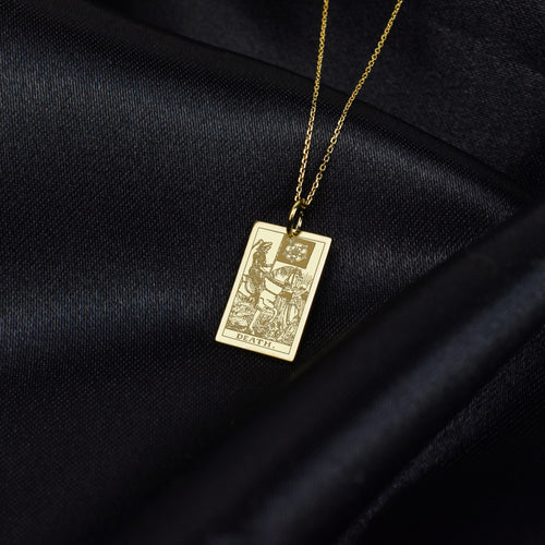 14K Gold Death Tarot Card Pendant Necklace