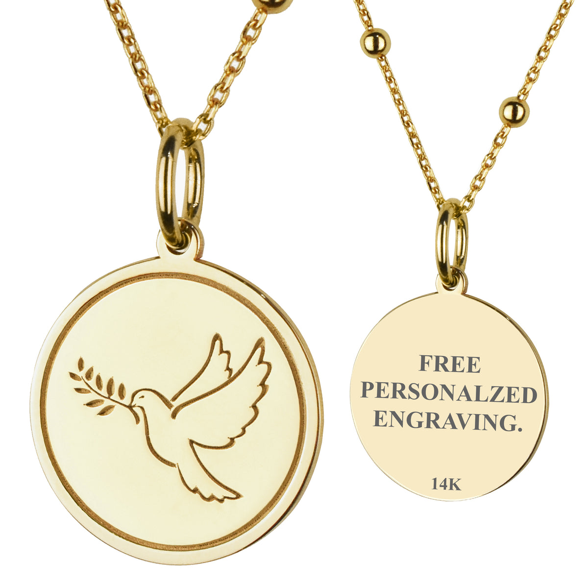 14K Gold Dove Pendant Necklace