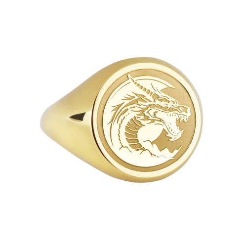 14K Gold Dragon Signet Ring