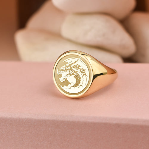 14K Gold Dragon Signet Ring