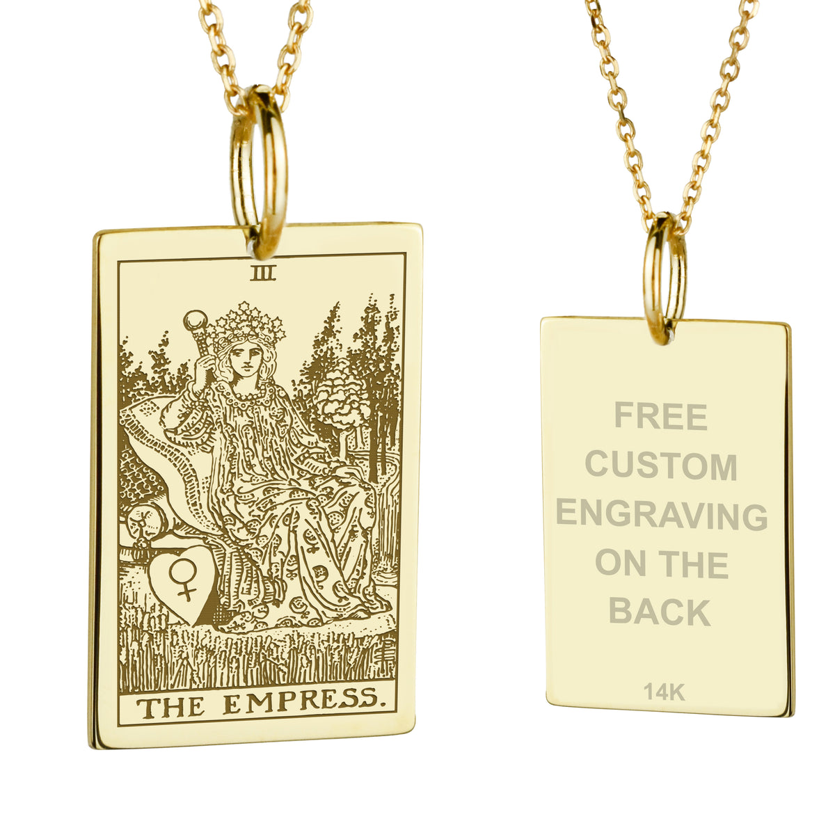 14K Gold Empress Tarot Card Pendant Necklace