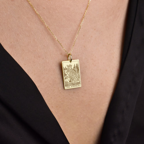14K Gold Empress Tarot Card Pendant Necklace