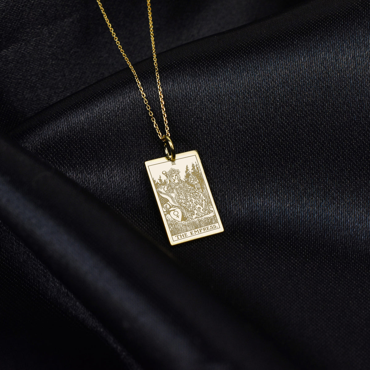 14K Gold Empress Tarot Card Pendant Necklace