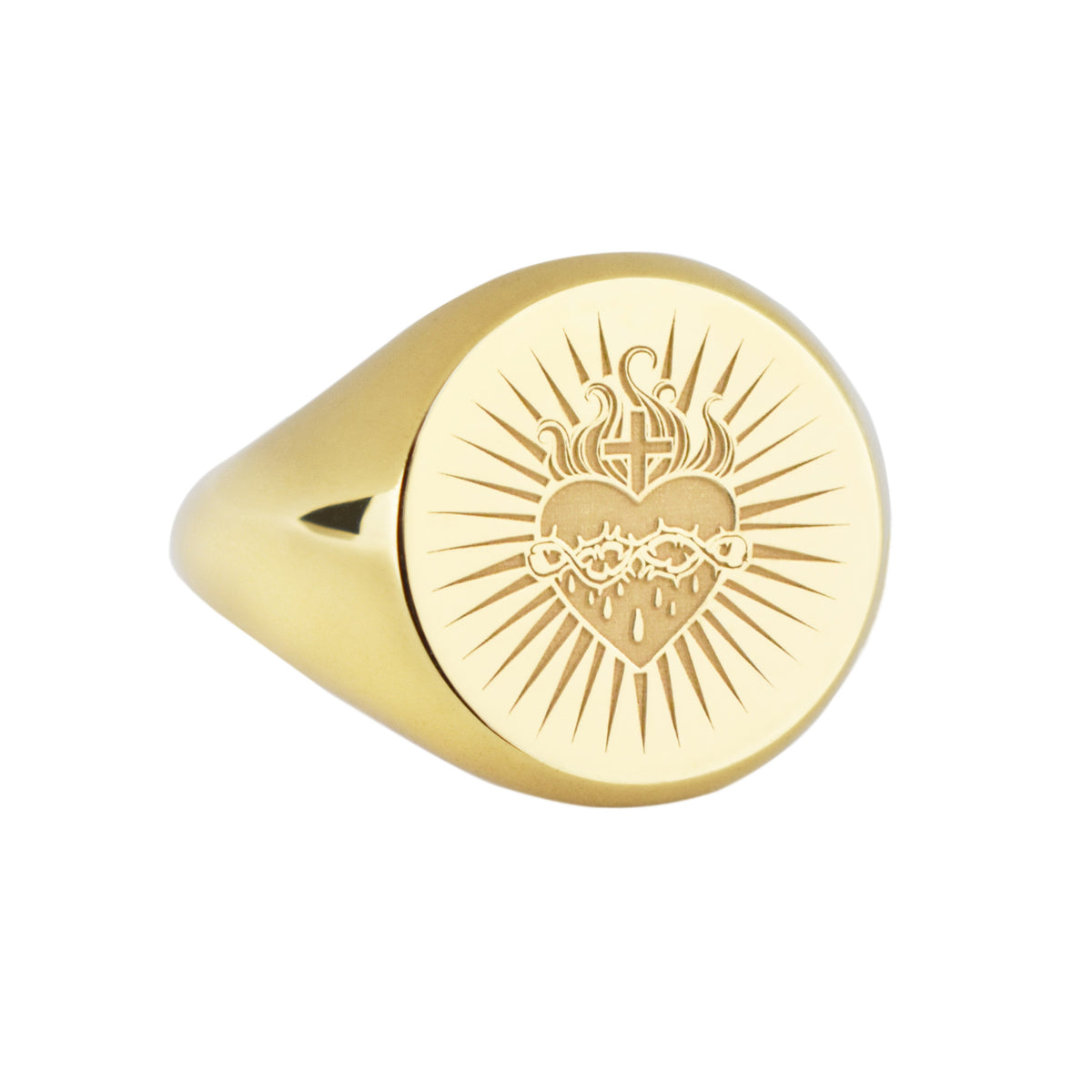 14K Gold Sacred Heart Signet Ring