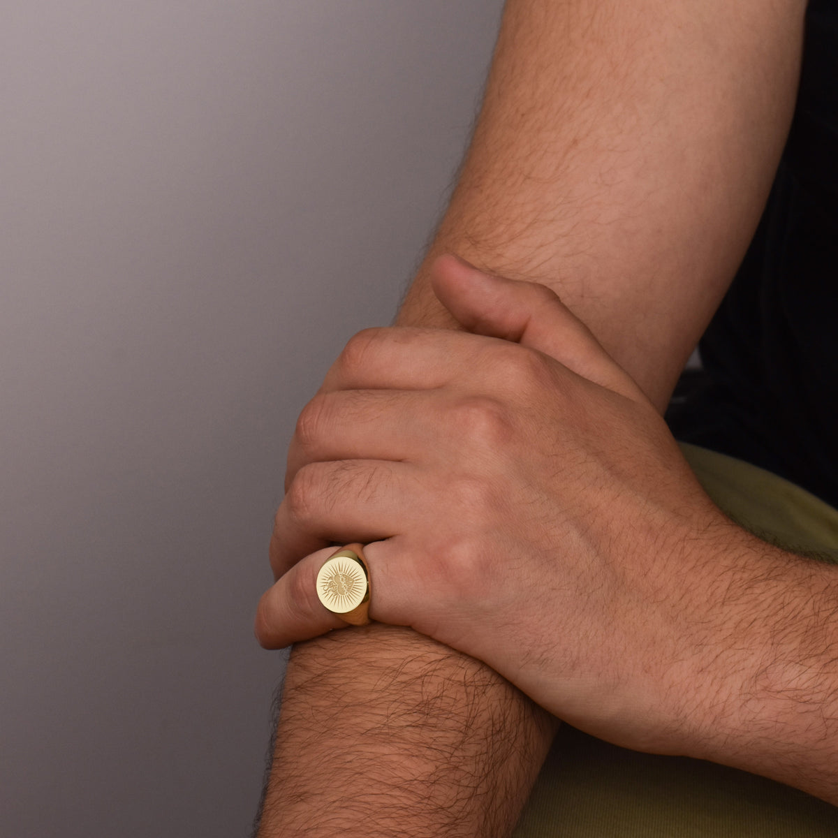 14K Gold Sacred Heart Signet Ring