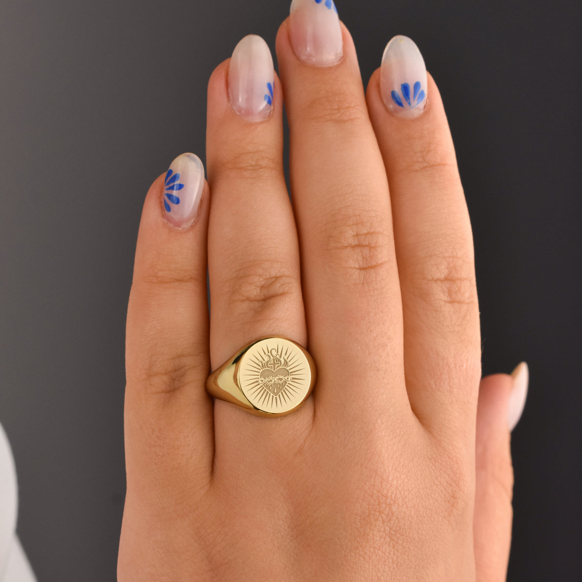 14K Gold Sacred Heart Signet Ring