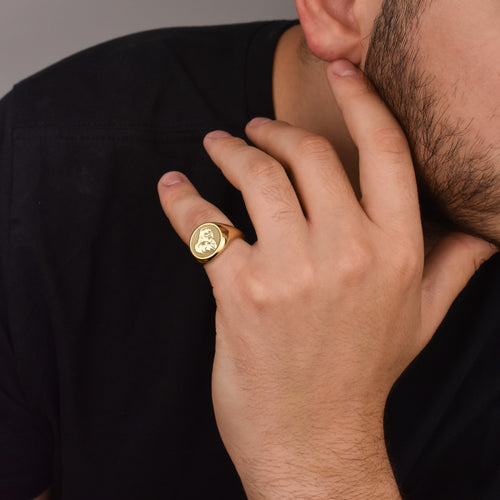 14K Gold Gorilla Signet Ring