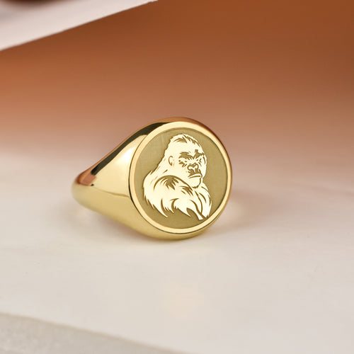 14K Gold Gorilla Signet Ring