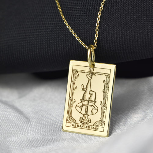14K Gold Hanged Man Tarot Card Pendant Necklace